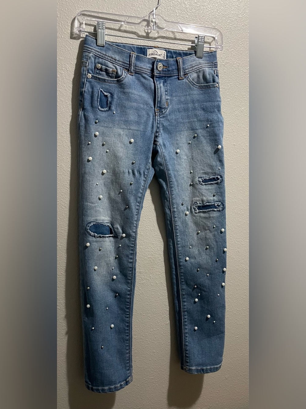 Jordache Pearl & Stud Distressed skinny Jeans